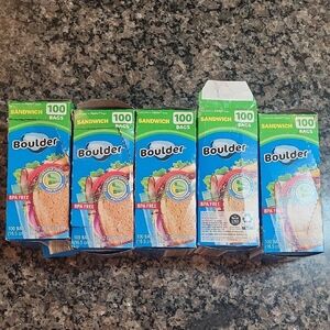 Lot of 5 Boulder Sandwich Bags each 100 count BPA free  NWT total 500 bags